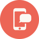 Orange icon with a phone and talk symbol