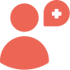 Orange icon of a person with a medical cross in a speech bubble
