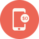 Orange icon with a phone and coin sign