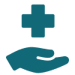 Icon of hand with medical cross hovering above