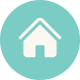 Sage green icon with white house and pointed roof