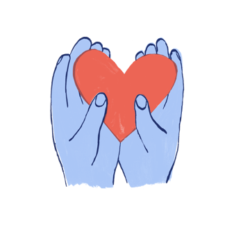 Illustration of two hands holding heart in the palms