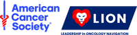 American Cancer Society logo in bright blue and red next to LION logo in navy and red American Cancer Society logo in bright blue and red next to LION logo in navy and red