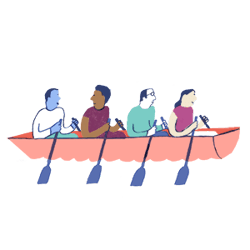 4 people rowing a boat together